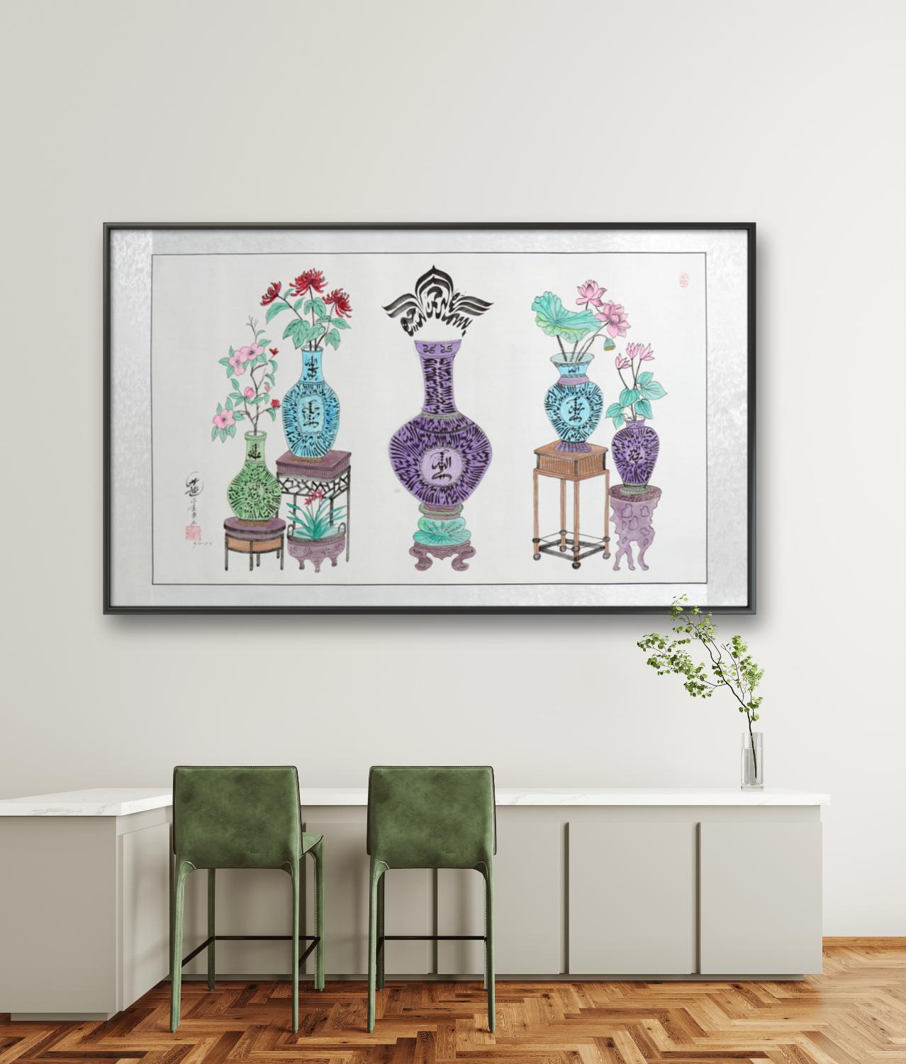 Chinese Islamic Calligraphy Vase Painting – Shahada & Bismillah Jingzihua Art
