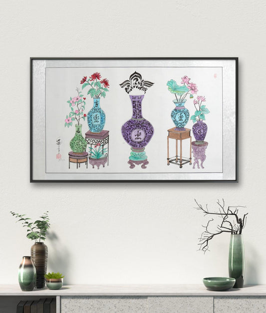 Chinese Islamic Calligraphy Vase Painting – Shahada & Bismillah Jingzihua Art